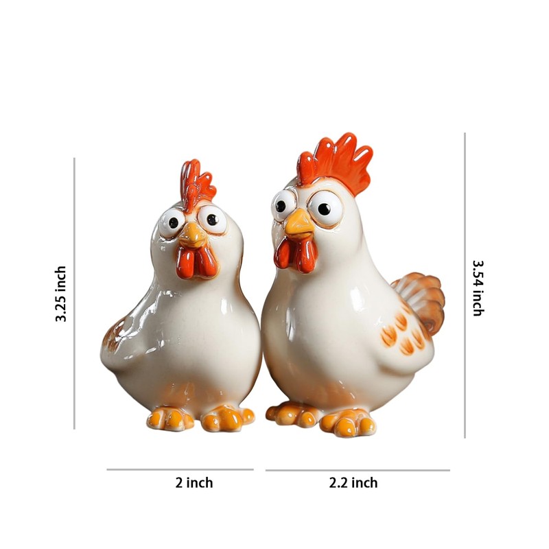 Bicuzat Ceramic Hen and Rooster Salt & Pepper Shakers Set,