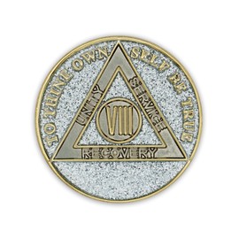 8 Year Sobriety Coin | Glitter Triplate AA Chip Recovery Anniversary Token (Silver)