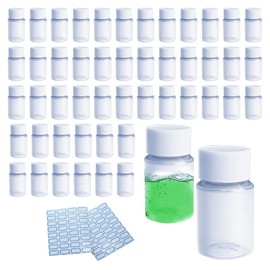 GZcaiyun Pack of 50 sample bottles, portable plastic bottle with lid screw cap, 20 ml, for cosmetics, camping, travel, shampoo lotion, with 2 stickers, transparent