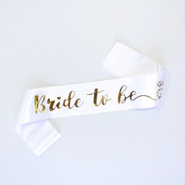 Luwigs Bride to Be Sash for Bridal Shower Bachelorette Party Wedding Engagement Party Favors Gift White Satin Sash with Rose Gold Foil Lettering