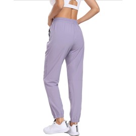 Women's Cargo Hiking Pants Lightweight Water-Resistant UPF 50+ Quick Dry Elastic Waist Joggers with Zipper Pockets Purple XX-Large