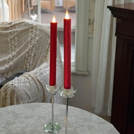 CozierGlow Flameless Taper Candles Flickering with Remote and Timer, 3D Moving Flame Taper Candle Battery Operated to 400 Hours, 9 Inch Window Candles, (Glittter Red)