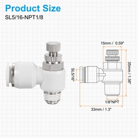 HARFINGTON 2pcs SL5/16-NPT1/8 Air Flow Control Valve Push to Connect Fitting 1/4 Inch OD 1/8 Inch NPT 90 Degree Elbow Air Hose Control Valve Fitting Push Lock, White