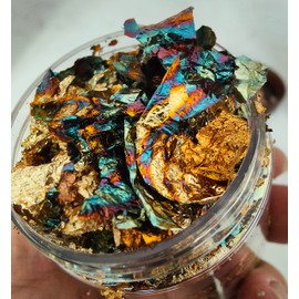 JINRUISI Gilding Flakes Variegated Gold Foils Leaf Flakes Gilding Craft Paper Decoration Art Supplies (Gold Green)