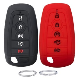 KUSTSOFT Silicone Key Fob Cover Fit for Ford Fusion F150 F250 F350 F450 F550 Edge Explorer Escape Explorer Mustang Bronco 5Button Key Fob | Car Accessories | Remote Key Protection Case(Black Red)