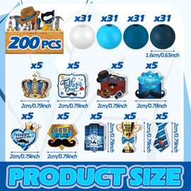 Fabbay 200 Pcs Father's Day Wooden Craft Beads Colored Spacer Beads Wood Blue and White Trophy Crown Tie Beard Best Dad Ever Craft for Jewelry Making Bracelet Necklace DIY Garland Home Decor