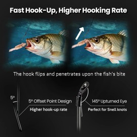 FishTrip 50/100 Pack Octopus Fishing Hooks - Offset Beak Circle Hooks for Fish Hooks Saltwater & Freshwater, Live Bait Fish Hook Black for Rigs Catfish, Bass Tuna, Walleye, Trout