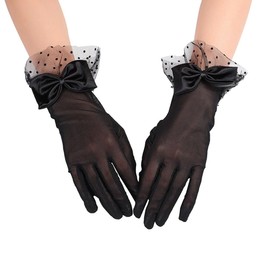 dxfiuyio Black Lace Gloves Women Tea Party Gloves Black Bow Short Mesh Glove for Women Wedding Funeral Evening Elegant Accessories Driving Sun Protection