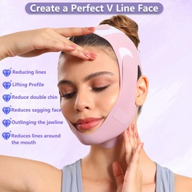 Double Chin Reducer V Line Lifting Mask, Graphene Chin Strap for Sleeping, Adjustable Double Chin Reducer Face Slimming Strap Jawline Shaper for Women (Purple)
