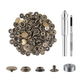 200 Pieces (50Sets) Leather Snap Fastener Kit Tool 5/8 inches (15mm) Snaps for Leather Press Studs Snap Fasteners Stainless Snaps Buttons for Canvas DIY, Bags, Clothes, Fabric, Jeans (Bronze)