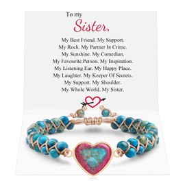MOOGEEN Sister Bracelet Birthday Gifts from Sister Graduation Gifts Unique Jasper Heart Beaded Bracelets for Women Big Sisters Gift to My Sisters Bracelet Christmas Jewelry