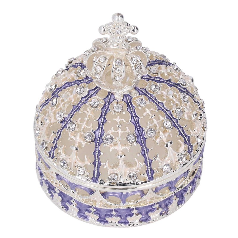 Metal Trinket Box Purple Crown Shape Shiny Elegant Exquisite Zinc