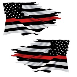 Thin RED Line Tattered Flag Mirrored Stickers 2 Pack