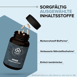 edubily nutrition® Piperine Black Pepper Extract with the Brand Raw Material Bioperine – Improved Nutrient Absorption by up to 30% – 90 Capsules