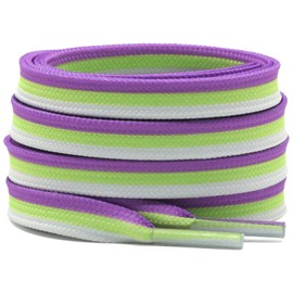 DELELE Colored Striped Flat Shoelaces: Sneakers Replacement Shoe Laces 39 inch 2 Pair White green purple