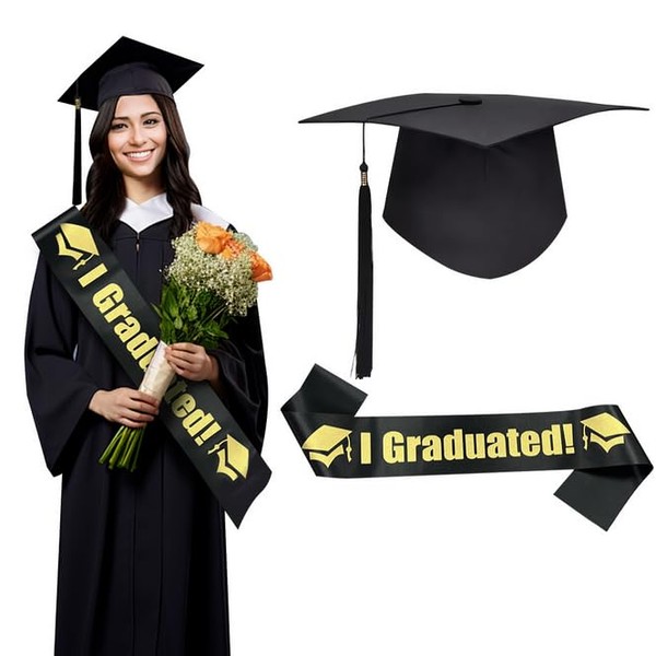 Losuya Schwarzes Goldenes Grad Cap Stirnband Ich Graduierte Schärpe Bachelor