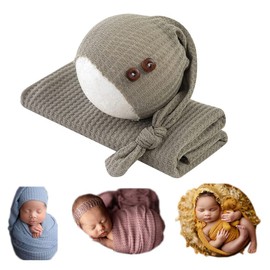 Accesorios de fotografía para recién nacidos, sombrero de cola larga con manta envolvente, conjunto para sesión de fotos de bebé, niños y niñas (verde claro)