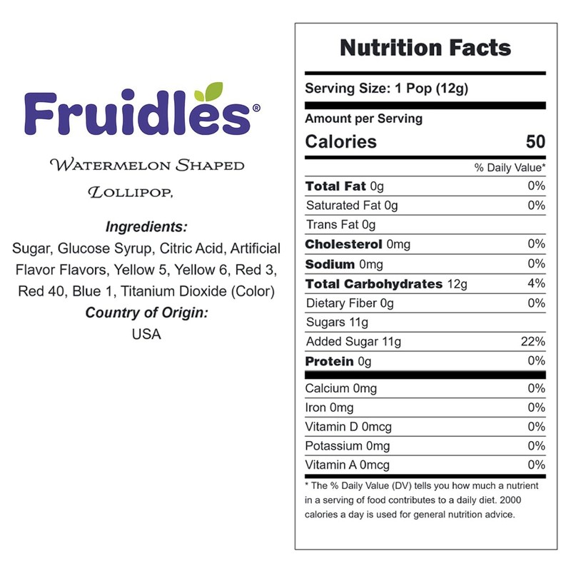 Fruidles Watermelon Shaped Lollipop, Mixed Fruit Flavor, Individually Wrapped, NET