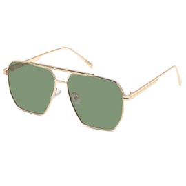 Long Keeper Retro Polarised Sunglasses - Vintage Polarised Aviator Sunglasses Men Women Retro Aviator Glasses Square Glasses Metal Frame, Gold #1