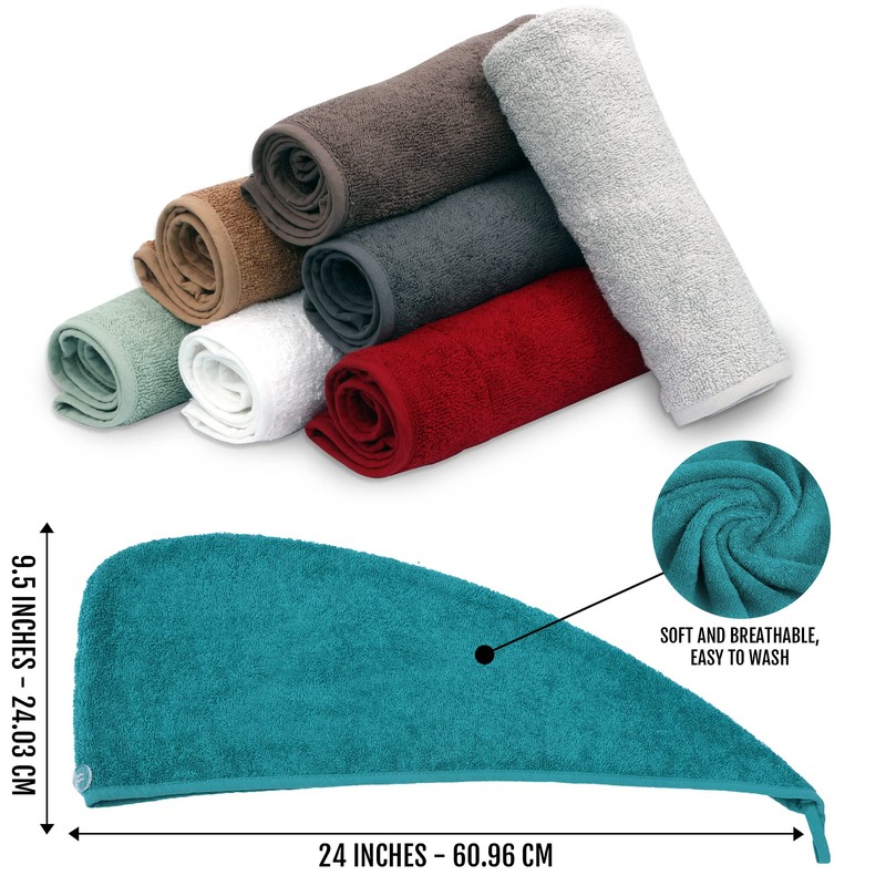 LUXURY Hair Towel Wrap 100% Cotton, Instant Drying Lightweight Turban