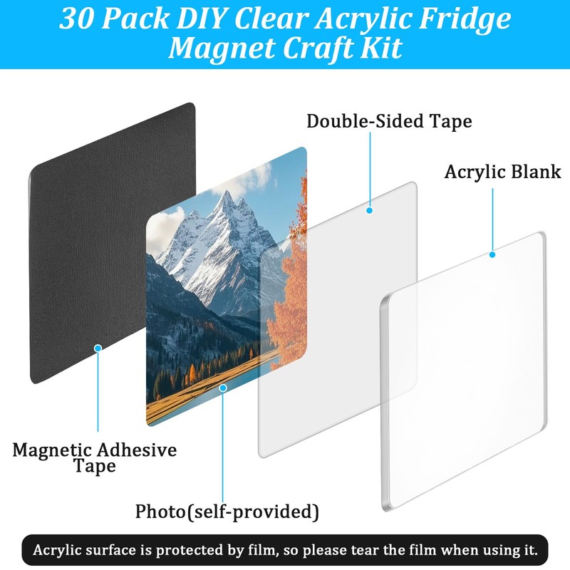 30 Pack DIY Clear Acrylic Fridge Magnet Craft Kit –