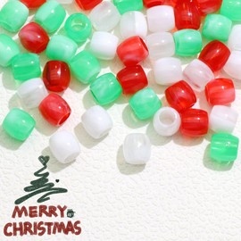 VENOFEN 48PCS Green Hair Beads Red White Acrylic Loc Bead Cute Hair Decoration Dreadlock Braids Accessories for Girls Christmas Hair Decoration Beads Jewelry Kit