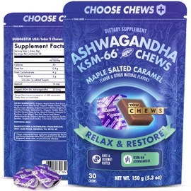 YouChews YouChews Ashwagandha KSM-66 Chews for Stress Relief & Mood Support, Organic Ashwagandha Gummies KSM 66 Alternative, Mood Support, Maple Salted Caramel Flavor, 30 Count