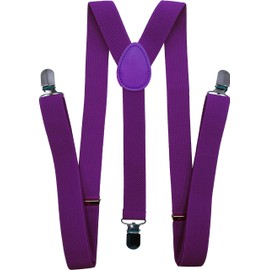 LOLELAI Suspenders for Women and Men | Elastic, Adjustable, Y-Back | Pant Clips, Tuxedo Braces (12, Purple)