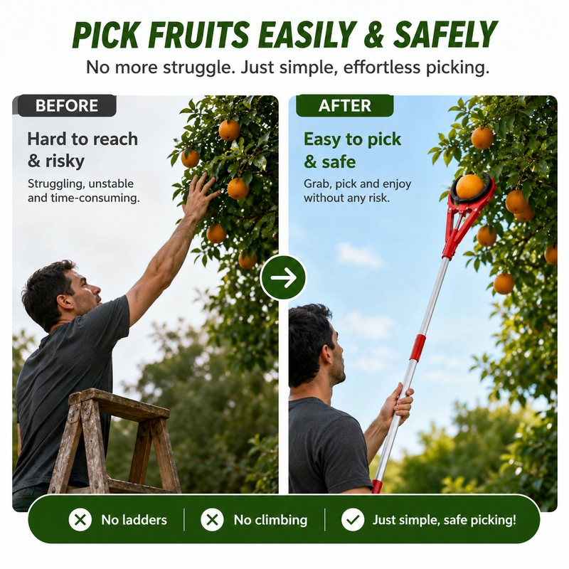 Fruit Picker Tool for Tree Harvesting – 3-Claw Handheld Collector