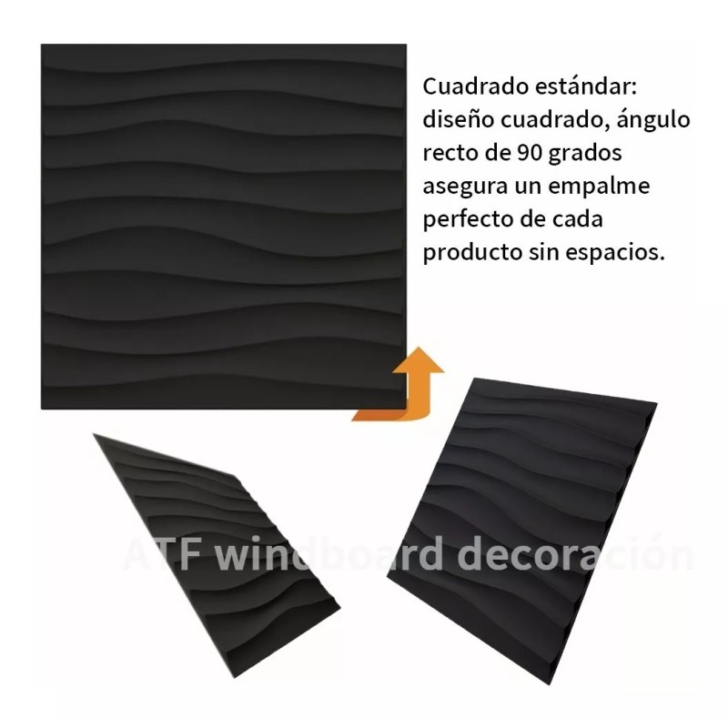 Atf Paneles Decorativos 3d Negro 30x30cm 20 Piezas Con Cinta
