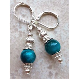 handcrafted BLUE TIGER EYE Lantern shape drop earring SP LEVERBACK handcrafted XGE