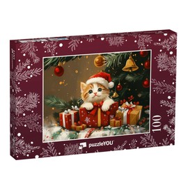 puzzleYOU: Puzzle 100 Teile „Kätzchen Kira im Geschenkkarton“