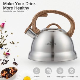 Creative Home 2.3 Qt. Stainless Steel Whistling Tea Kettle Teapot with Ergonomic Wood Rubber Touching Handle, Satin Finish