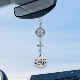 I Am with You Always Matthew 28:20 - Cross Hanger for Car Mirror, Bible Verse Car Charm