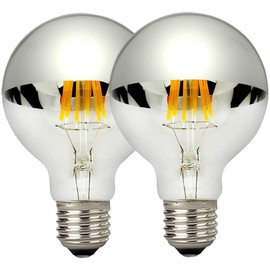 LUXON Half Chrome Light Bulbs,Dimmable,LED Edison Bulbs,Silver Dipped Anti Glare Bulb,Mirror 6W (60W Equivalent) G80/G25 Globe Decorative Light Bulb,E26 Base Warm White 2700K,for Vanity Pack of 2