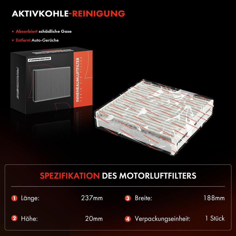 Frankberg Cabin Air Filter Pollen Filter with Activated Carbon Compatible