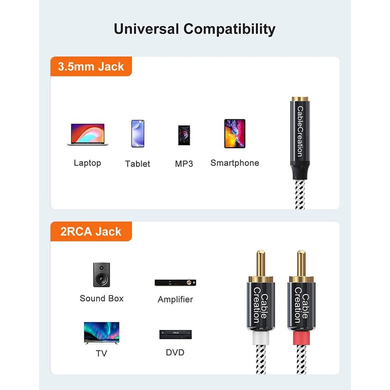 CableCreation 3.5mm Femaleto 2RCA Male Jack Stereo Audio Cable Compatible