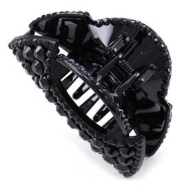 Mid-size Hair Claw Jaw Pin Butterfly Clip Jet Black Color with Black Pave Rhinestones Hair Styling Accessories Gift for Girlfriend Friend Women Mom