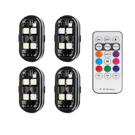 4PCS Wireless LED Strobe Lights, Wireless LED Lights for Car with Remote Control 8 Colors USB Charing IP65 Waterproof Anti-Collision Warning Light for Motorcycle Drone Car Interior Truck Aircraft Bike