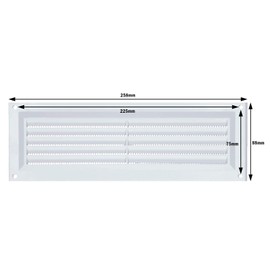 Louvre Vent PVC White 9x3 (225mm x 75mm) Fixed Plastic Grille with Fly Screen and Air Flow Cover Used to Cover Brick, Wall, Door Suitable for Interior & Exterior Use