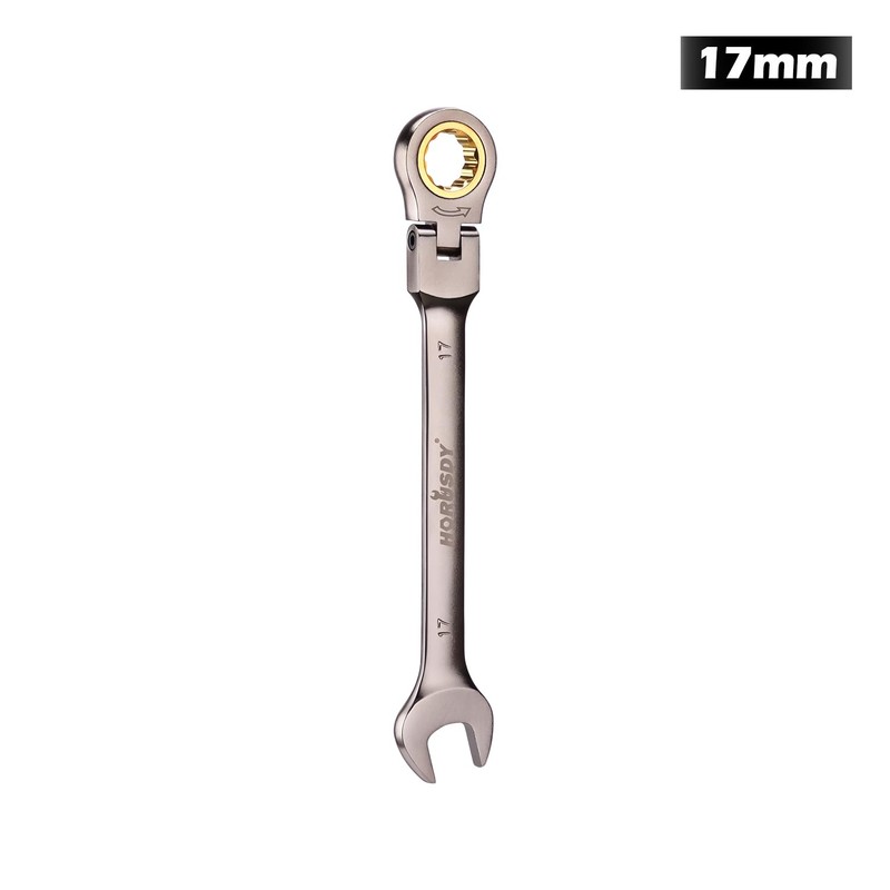 HORUSDY Flexible Head Ratchet Spanner, 17MM Metric Wrench Ratcheting Combination