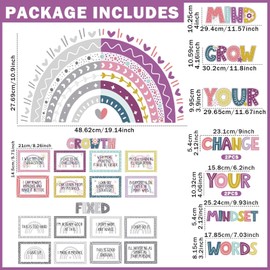 ojustbeok 29Pcs Growth Mindset Poster Bulletin Board Decorations Boho Rainbow Classroom Motivational Poster Inspirational Positive Wall Decor for Elementary Middle High School Teacher Supplies