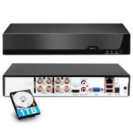 8 Channel DVR for Security Camera with 1TB Hard Drive, 8CH DVR Supports 5MP/4MP/1080P AHD/TVI/CVI/CVBS/IP Cameras, 24/7 Surveillance Recording,Human Detection,Remote Access