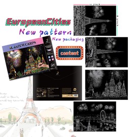 DESINIK Scratch Painting Art Kit - Family-Friendly Crafts for Adults & Kids, DIY Craft Kit with 4 Tools & 8 Sheets, Creative Gift Idea for Birthdays & Holidays(Firework)