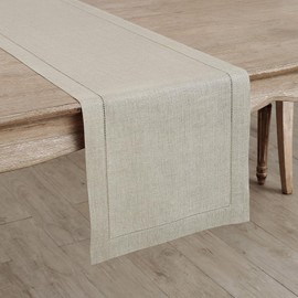 Solino Home Natural Linen Table Runner 72 Inches Long - 100% Pure Linen Classic Hemstitch Table Runner 18 x 72 Inch for Wedding, Parties, Spring, Mothers Day, Easter Decorations