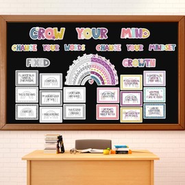 ojustbeok 29Pcs Growth Mindset Poster Bulletin Board Decorations Boho Rainbow Classroom Motivational Poster Inspirational Positive Wall Decor for Elementary Middle High School Teacher Supplies