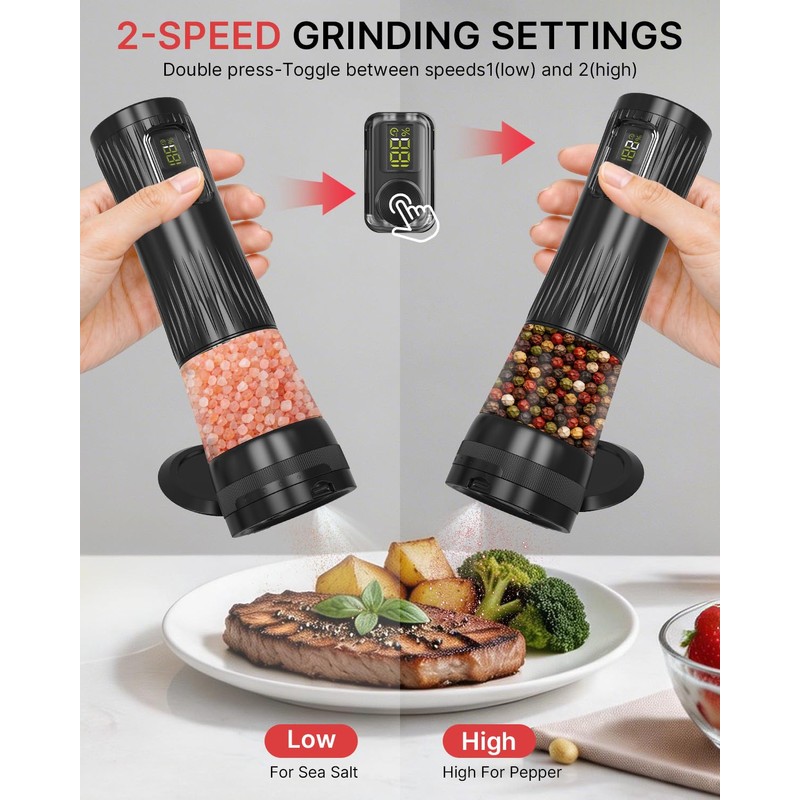 2Packs Electric Salt and Pepper Grinder Set with Digtal Display