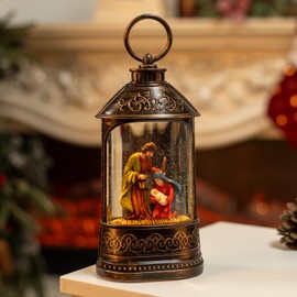 Christmas Snow Globe Lantern, Glitter Lighted Jesus Christ Nativity Snow Globe with Music,Musical Christmas Decorations USB and Battery Operated, Christmas Decor