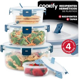 Set de Recipientes Apilables de Plástico para Alimentos con Tapas con Válvula, Aptos para Microondas, Sin BPA, Juego 4 Recipientes Redondos (8 piezas)