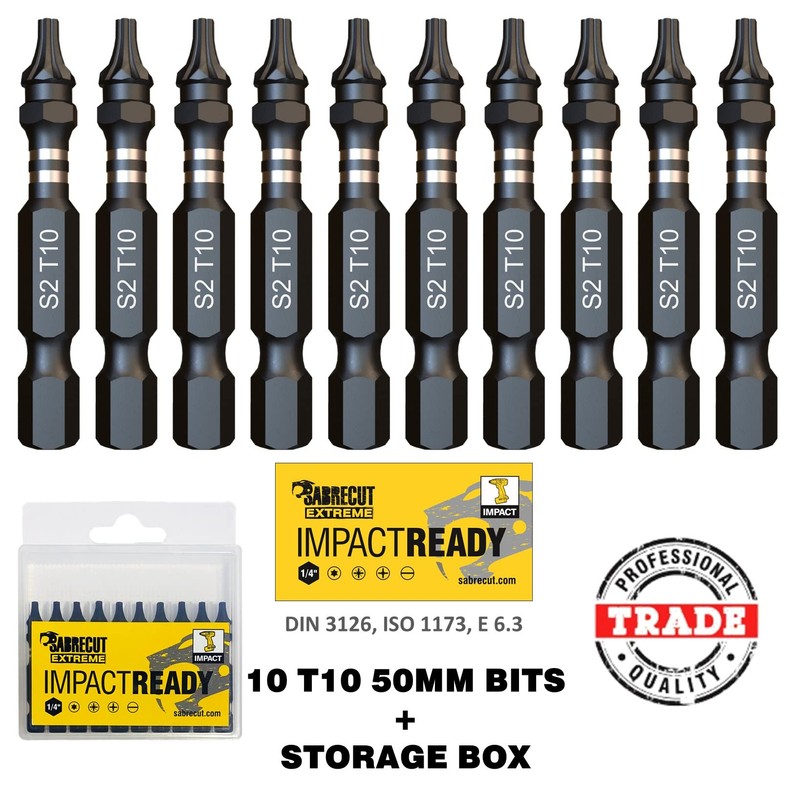 10 x SabreCut SCTX1050_10 50mm TX10 T10 Impact Screwdriver Driver